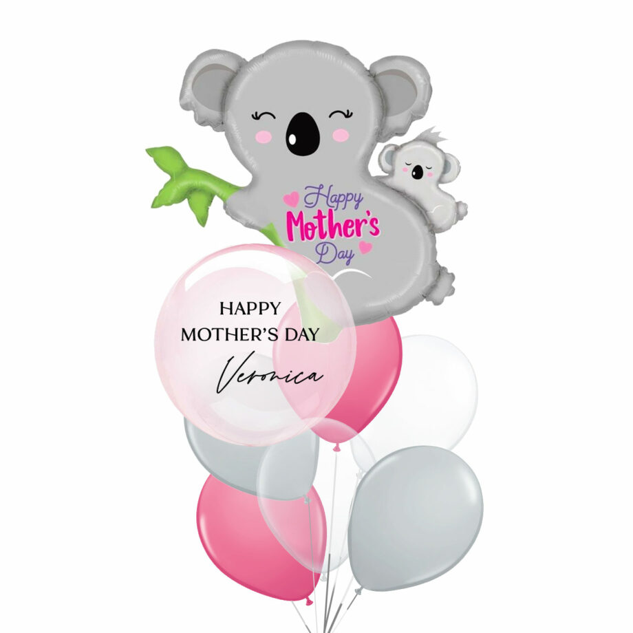Mother's Day Koala with 1 x [Custom/ Plain] Pink Bobo Balloon and 6 Latex Balloons Bouquet