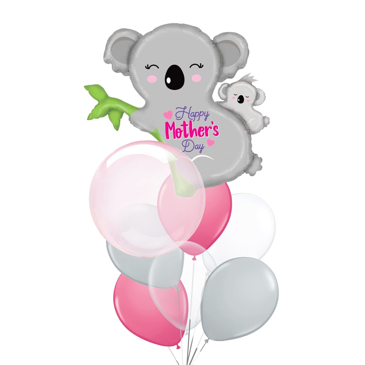 Mother's Day Koala with 1 x [Custom/ Plain] Pink Bobo Balloon and 6 Latex Balloons Bouquet
