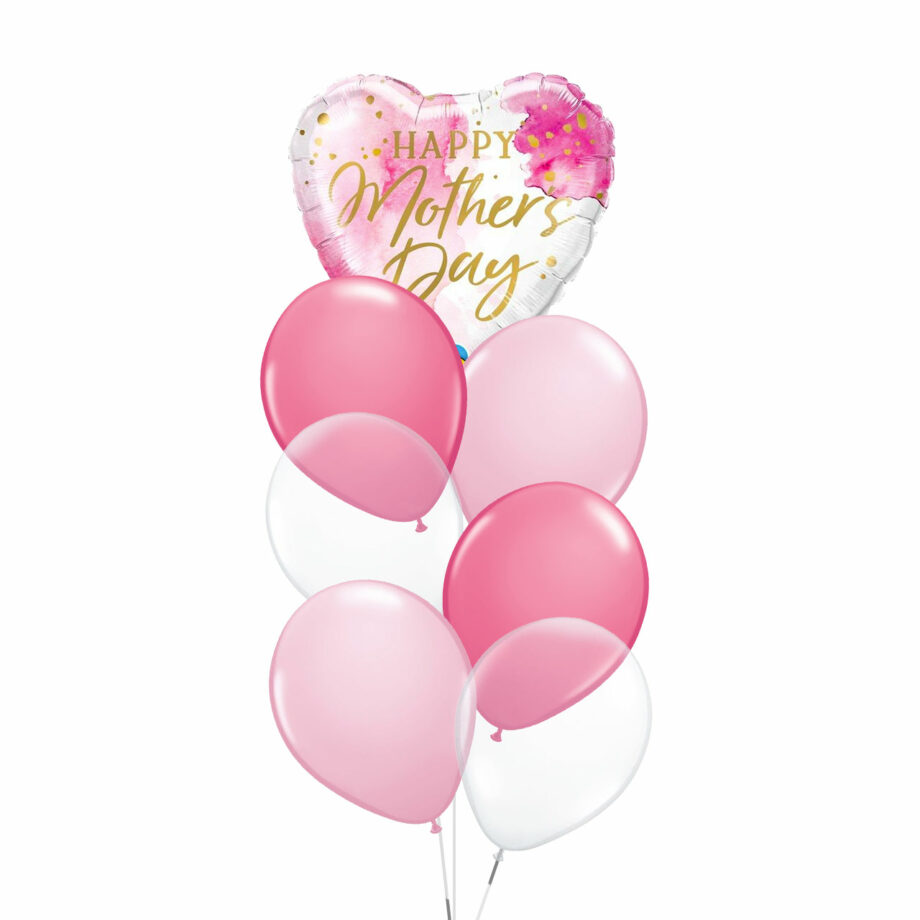 Mother's Day Pink Watercolor 18" Heart Foil with 6 Latex Balloons Bouquet
