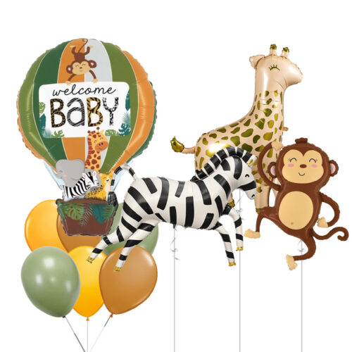Jungle Animals Welcome Baby Foil Balloons Bouquet with Jungle Animals Balloons