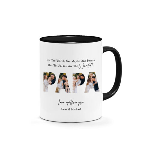 '[Custom Text] Father’s Day Printed Mug - PAPA You Are The World (4 Frames) Photo Mug Design
