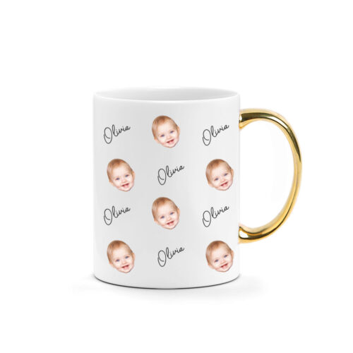 [Custom Name] Father’s Day Printed Photo Mug - Baby Names With Headshot Pattern Design