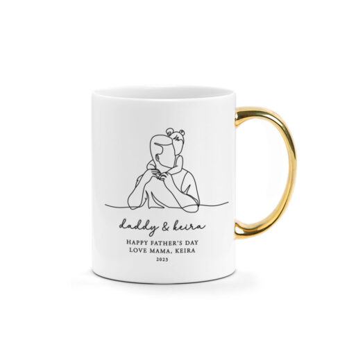 [Custom Text] Father’s Day Printed Mug - Daddy And Daughter Line Art Design