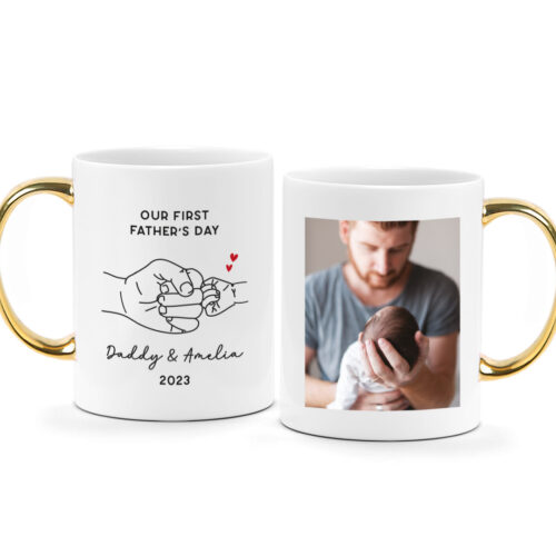 [Custom Subtext Custom Year] Father’s Day Printed Mug - Daddy And Me Fist Bump Design
