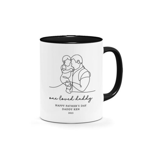 [Custom Text] Father’s Day Printed Mug - Daddy And Son Line Art Design