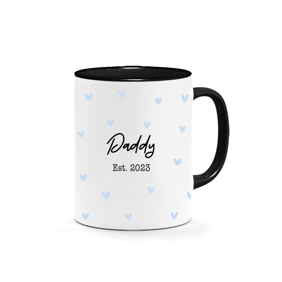 Custom Title Est. Blue Hearts Design Father's Day Printed Mug