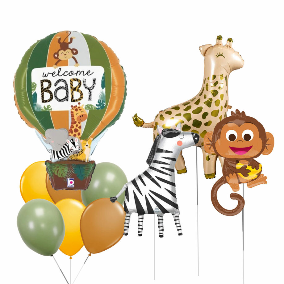 Jungle Animals Welcome Baby Foil Balloons Bouquet with Jungle Animals Balloons