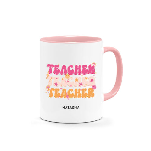 [CUSTOM NAME] Printed Mug - TEACHER Smiley Typography Design
