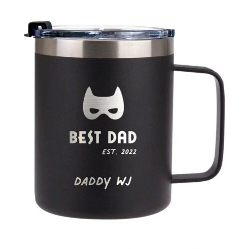 [Batman BEST DAD Custom Name] Father's Day Stainless Steel Mug - Black