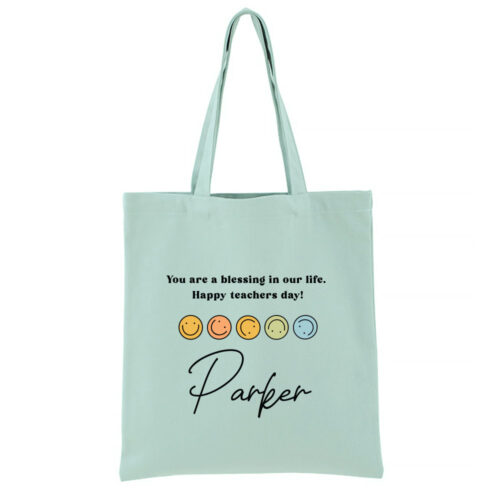 '[Custom Name Custom Subtext] Personalised Teacher’s Day Tote Bag - Smiley Faces Design