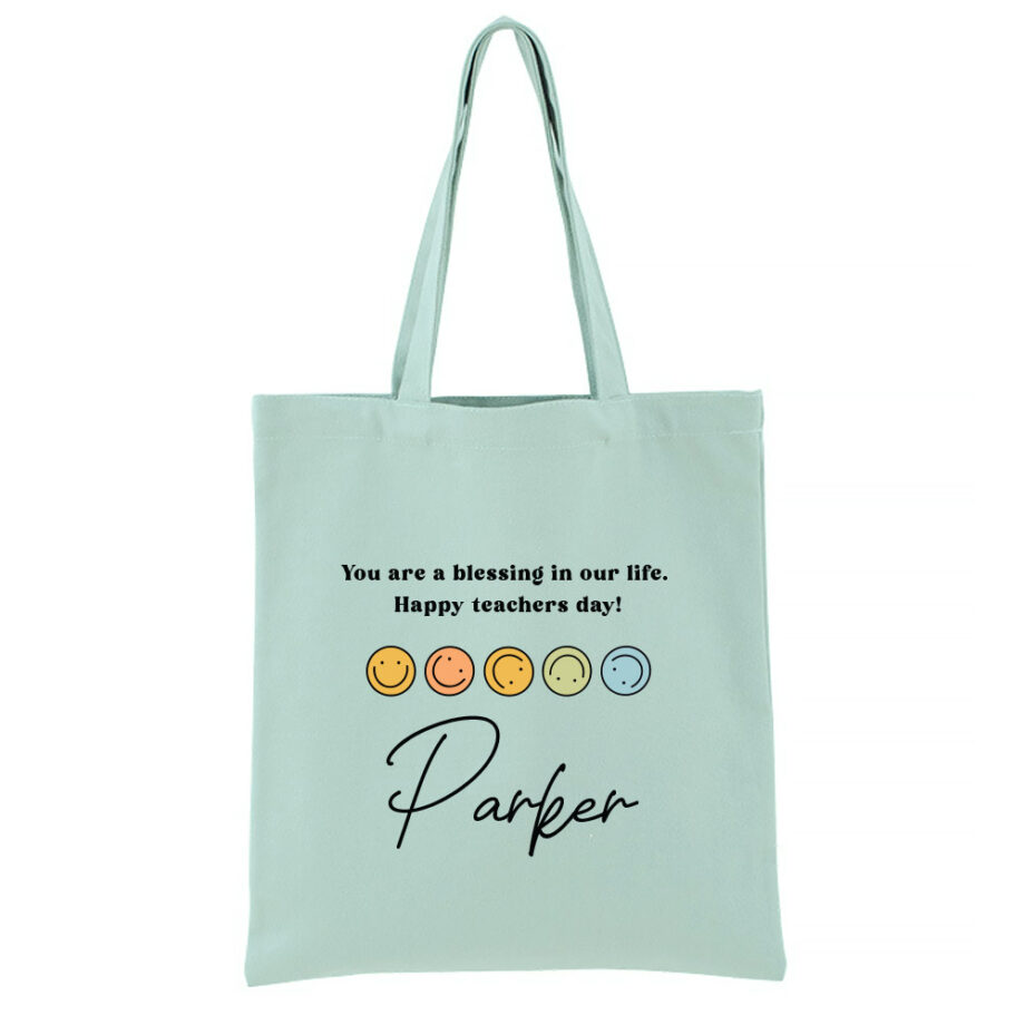 '[Custom Name Custom Subtext] Personalised Teacher’s Day Tote Bag - Smiley Faces Design