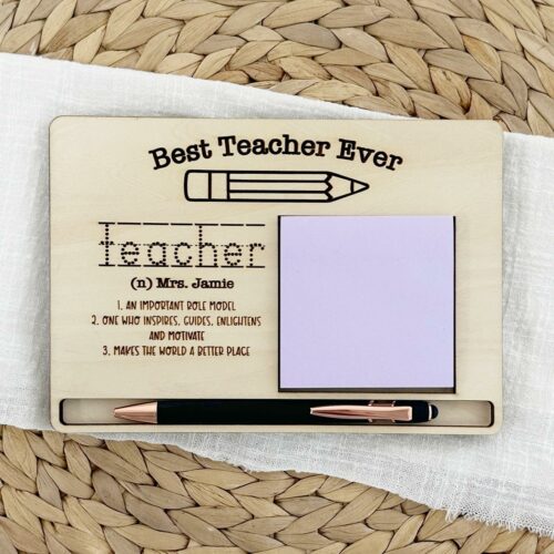Custom Name Engraved Sticky Note + Pen Holder - Design 1 Teacher Definition