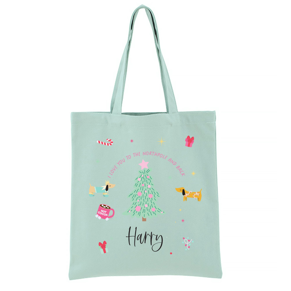 [Custom Subtext & Name] Christmas Collection Personalised Tote Bag - Holiday Cheer with Dachshund