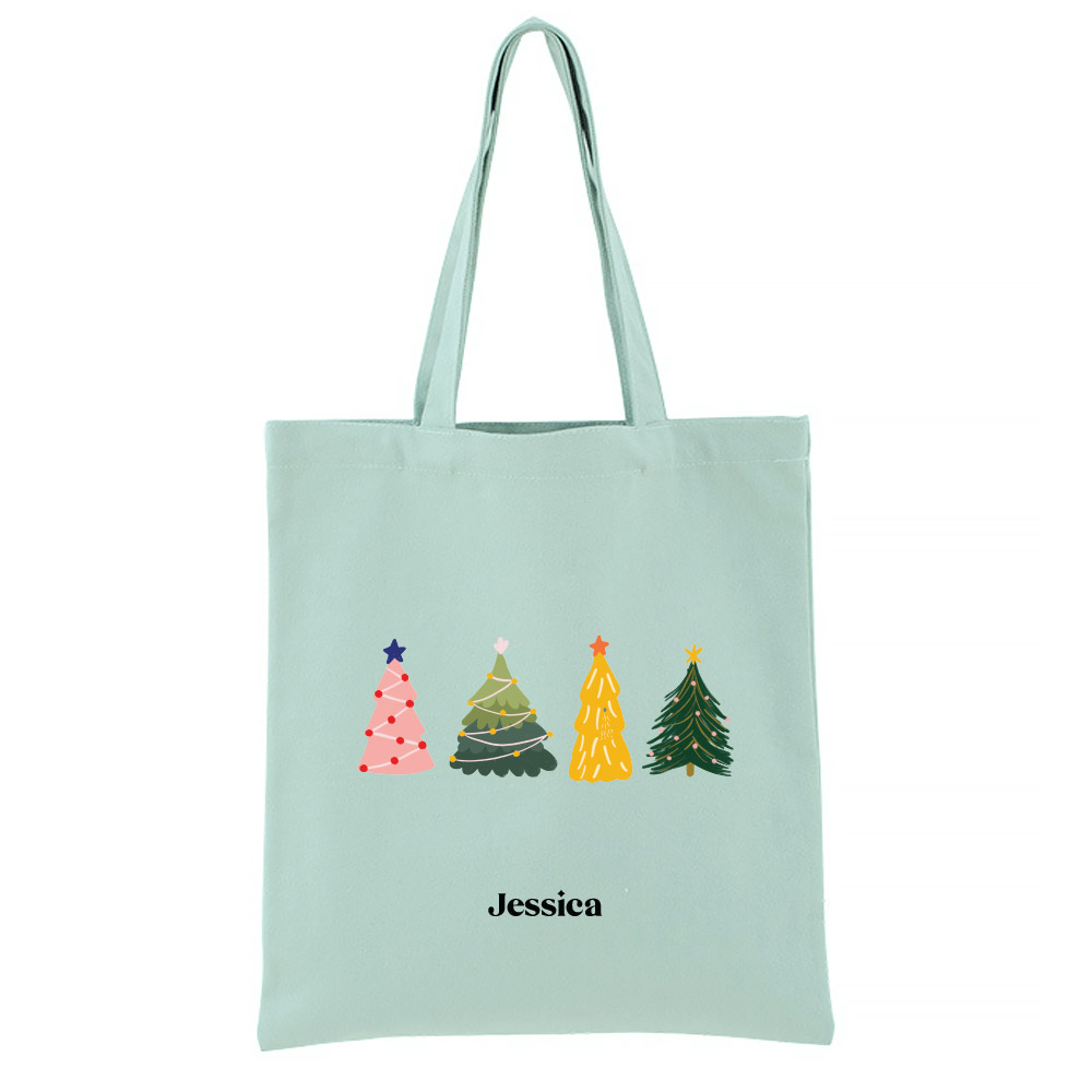 [Custom Name] Christmas Collection Personalised Tote Bag - Jolly Christmas Trees