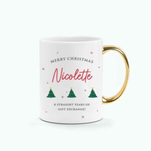 [CUSTOM NAME] Christmas Collection CUSTOM INITIAL CUSTOM NAME Printed Mug – Christmas Trees Graphics