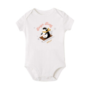 [Custom Name] Baby Bodysuit: Tshirt – Sleigh Baby Penguin Design