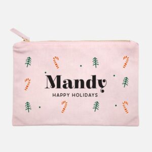 [Custom Name Custom Subtext] Christmas Collection Makeup Bag – Candy Canes Design