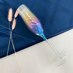 ‘[Personalised Name] Champagne Glass: Flute – Iridescent