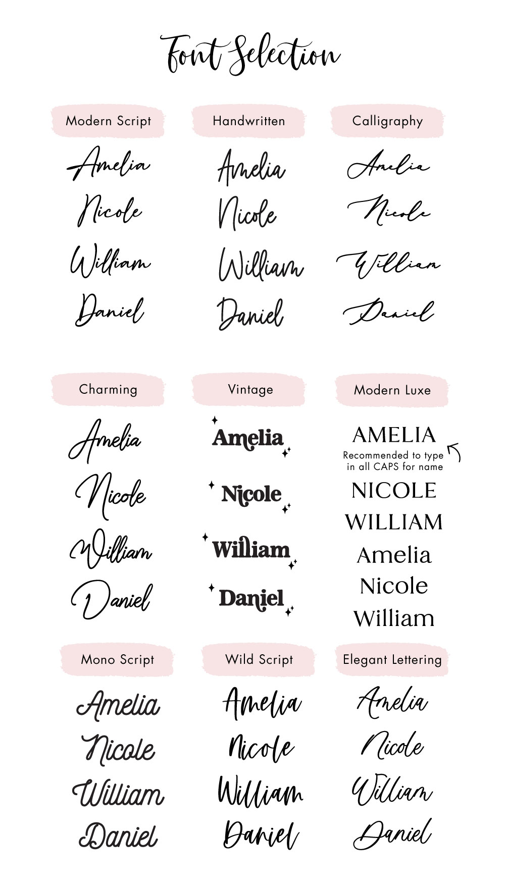 Custom Name Font Selection Examples