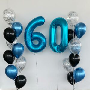 ‘Cascading Helium Balloons Bouquet’ – Double Number and Confetti, Chrome & Pearl Cascading Balloons Bouquet