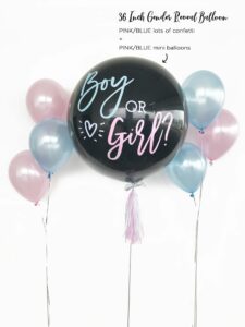 36 inch Helium Inflated Gender Reveal Confetti & Mini Balloons stuffed Giant Balloon + 2 side balloons bouquet Combo 