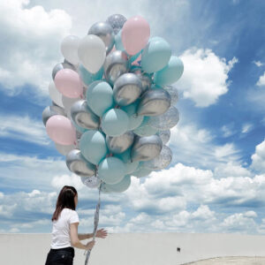 Helium Balloons Bouquet” – Pastel Tiffany, Fashion Pink, Chrome Silver, Fashion White, Confetti Metallic Silver 