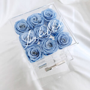 Preserved Eternity Roses in Luxury Acrylic Box with Drawer – Blue
