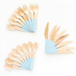 Wooden Cutlery Set (24 pieces) – Pastel Blue