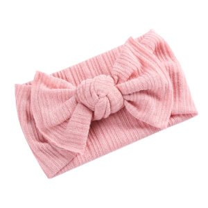 Baby Girl Solid Big Bow Stretch Textured Fabric Headwrap- Pink