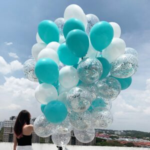 ’Helium Balloons Bouquet’ – Fashion Tiffany, Pearl White & Confetti Silver