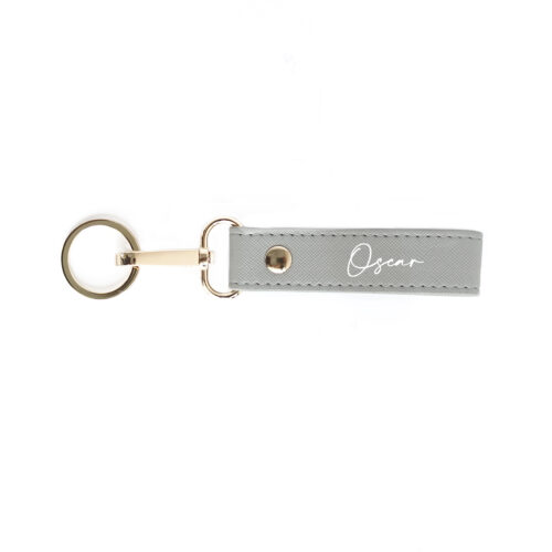Custom Name Saffiano Leather Keychain - Grey
