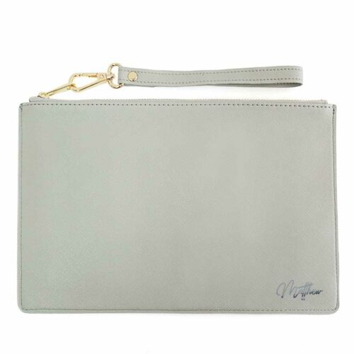Custom Name Saffiano Leather Pouch - Grey
