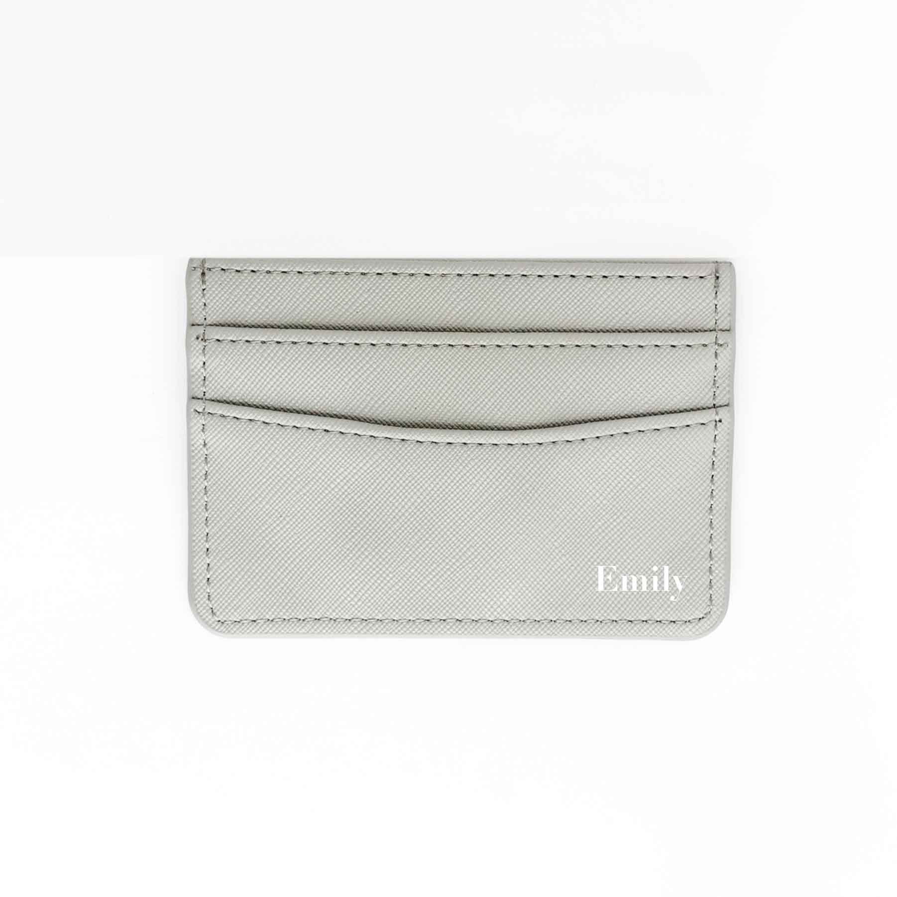 Custom Name Saffiano Leather Cardholder - Grey