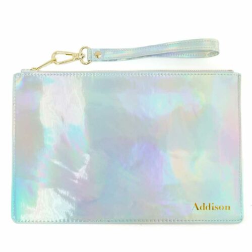 Custom Name Saffiano Leather Pouch - Iridescent