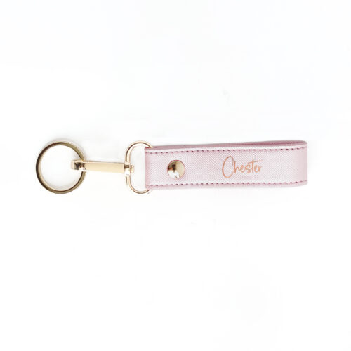 Custom Name Saffiano Leather Keychain - Pink