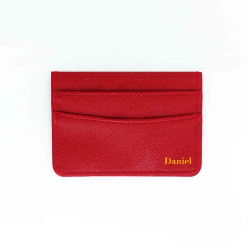 Custom Name Saffiano Leather Cardholder - Red
