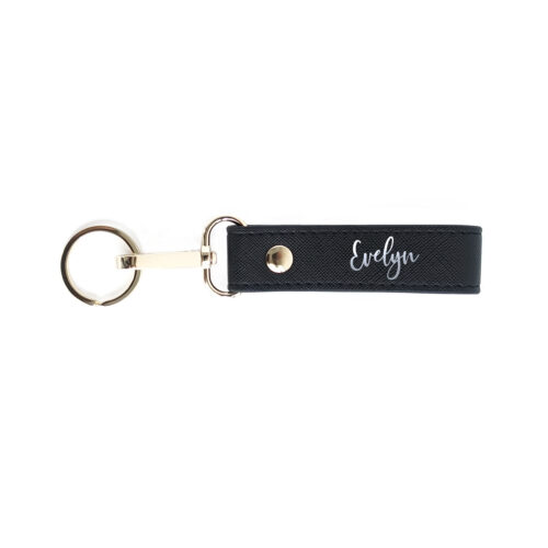 Custom Name Saffiano Leather Keychain - Black