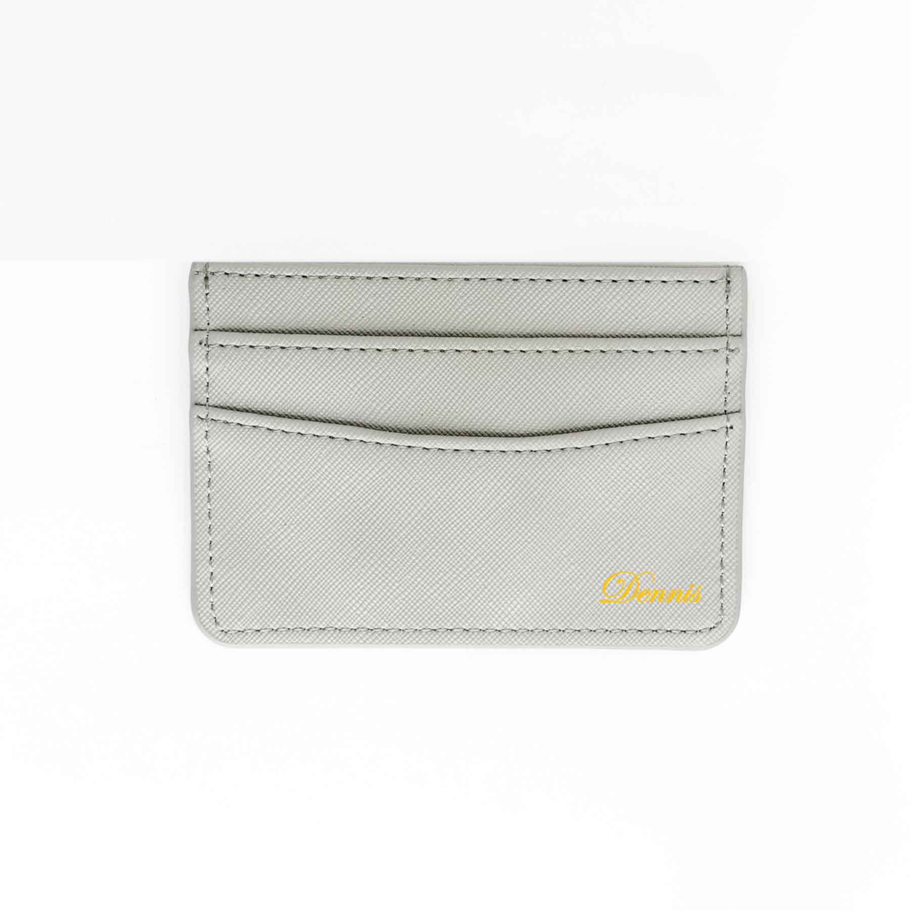 Custom Name Saffiano Leather Cardholder - Grey