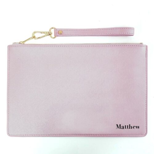 Custom Name Saffiano Leather Pouch - Pink