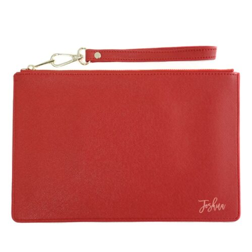 Custom Name Saffiano Leather Pouch - Red