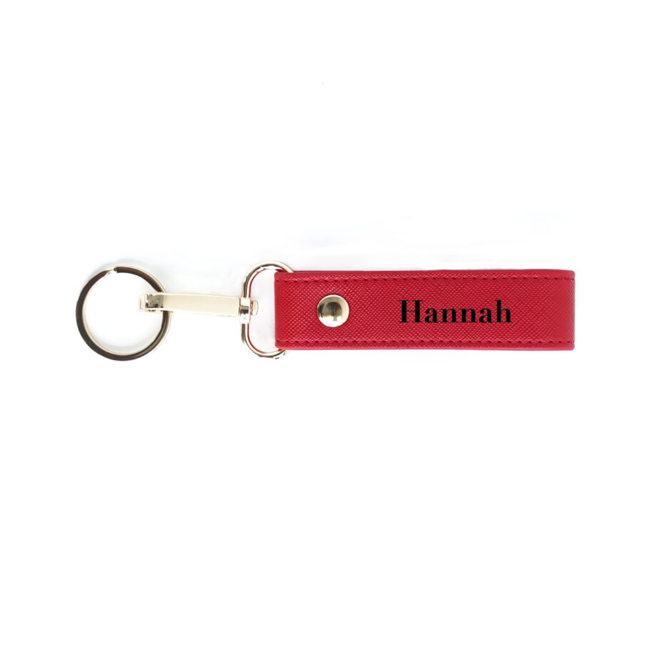 Custom Name Saffiano Leather Keychain - Red