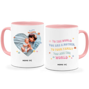 CUSTOM NAME Mother’s Day Printed Photo Mug – Groovy Heart Frame Quote Design