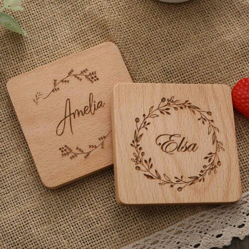 [Personalised Name] Custom Name Engraved Wood Coaster - Pine Square Flat