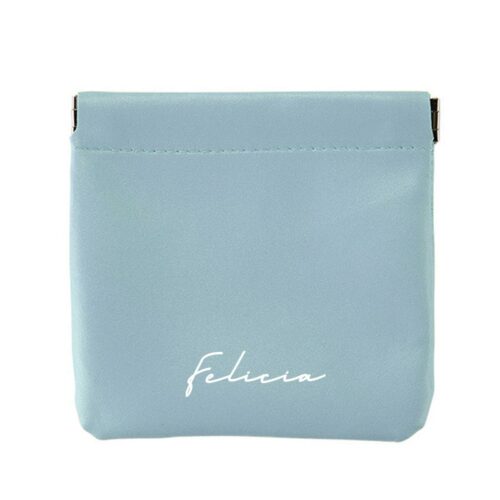 [Personalised Name] Custom Name Premium PU Leathers Coin Pouch - Light Blue