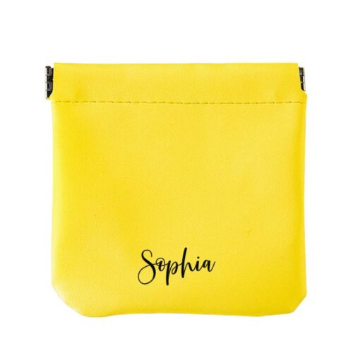 [Personalised Name] Custom Name Premium PU Leathers Coin Pouch - Yellow