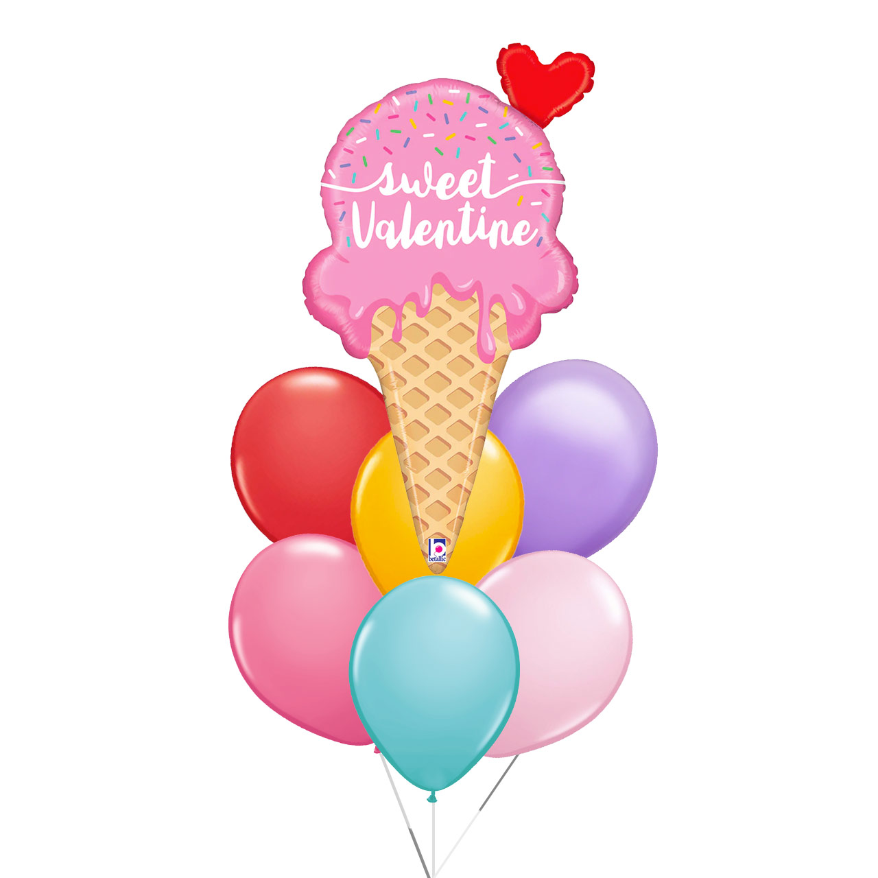 Sweet Valentine Ice Cream Foil Balloon with 6 Latex Balloons Bouquet