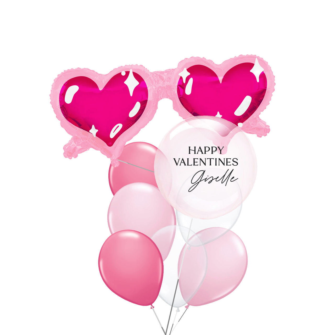 Love at First Sight Foil Balloon with 1 x [Custom/ Plain] Pink Bobo Balloon and 6 Latex Balloons Bouquet