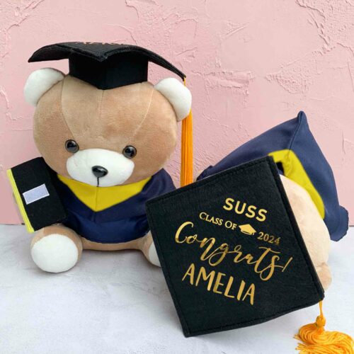 Personalized Graduation Bear 30cm (Bright Yellow Hood)