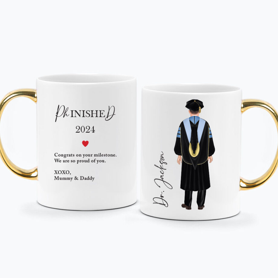 CUSTOM NAME and STYLE Graduation Printed Mug - Ph-INISHE-D PhD Male Graduate Design