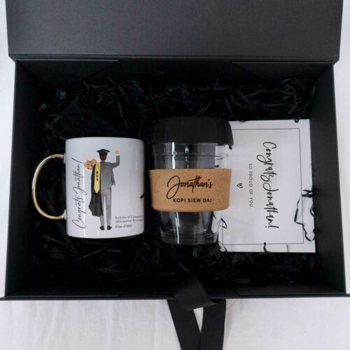 Graduate's Caffeine Addiction Gift Box Set - Printed Mug + Coffee Cup + Gift Card + Gift Box